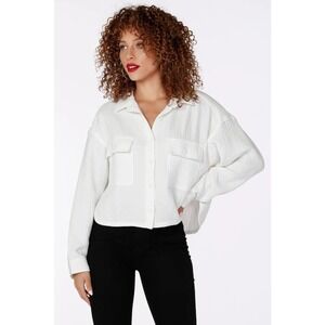 BOBI Women's White Button Up Shirt Prep Gauze Crop Shacket Jacket Top Size S NWT
